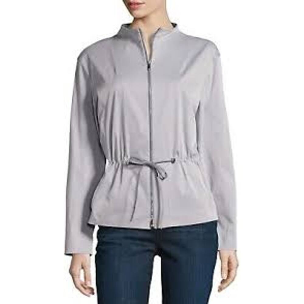 Lafayette 148 Julian Drawstring Jacket Shacket Top Full Zip Light Silver - S